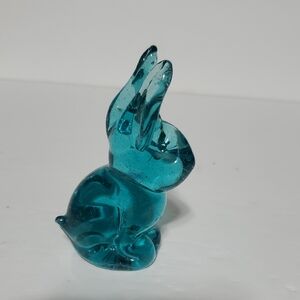 Blue  Glass Hand Blown Bunny Figurine